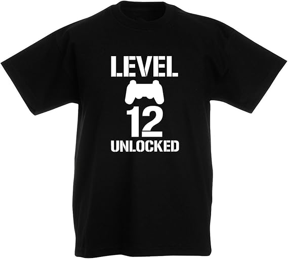 loltops Level 12 Unlocked, Birthday TShirt for 12 Year Old Boys (1213