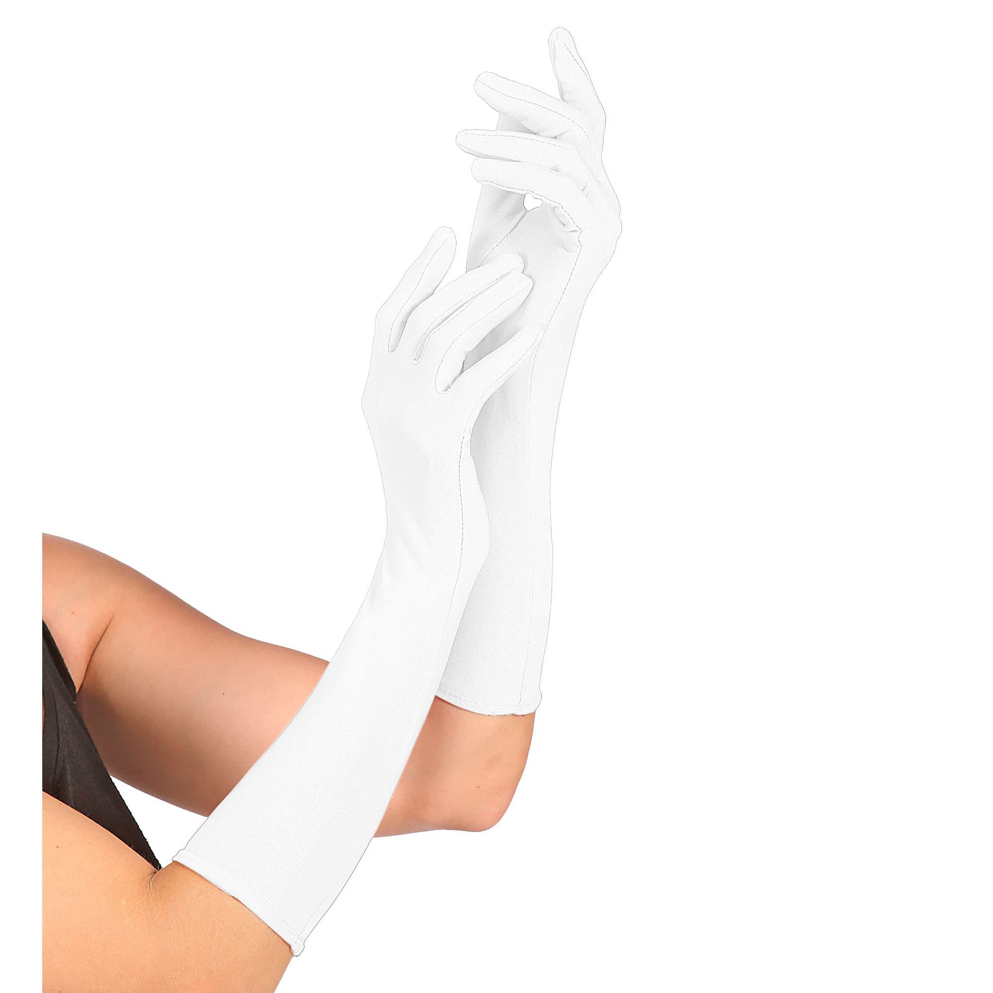 Lycra 37cm - White Lace Lycra & Neon Gloves for Fancy Dress Costumes Accessory — image 1