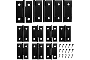 SYMI SMMR 12 PCS 2 inches Black Door Hinge Cabinet Hinges Stainless Steel Butt Hinges Home Furniture Hinges Bisagras for Door, Window, Case Lid, Wooden Box Chest with 72 Mounting Screws, Black