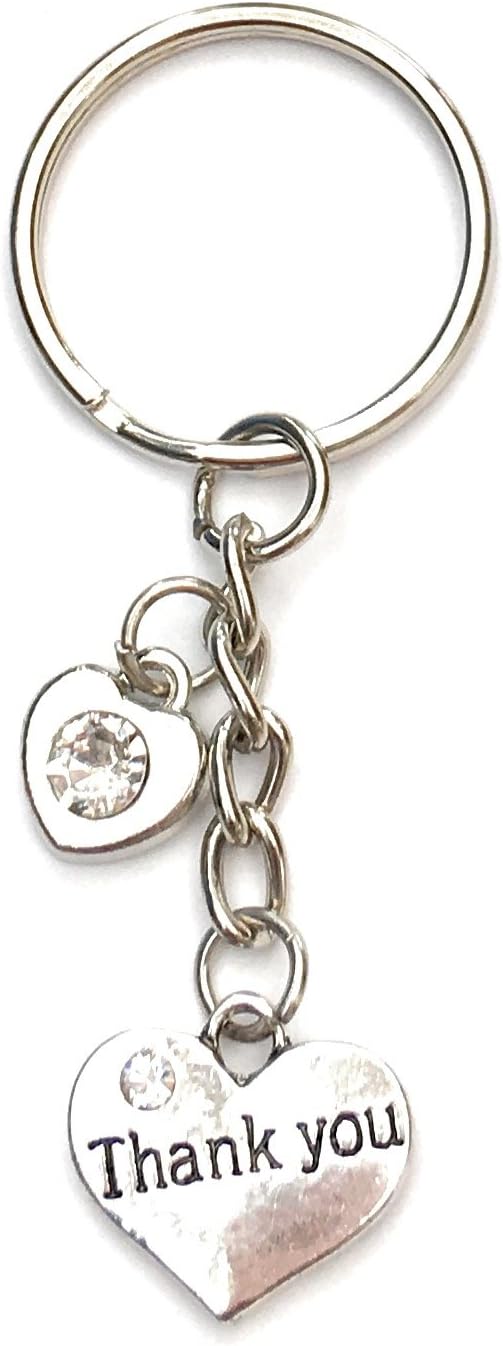 FizzyButton Gifts Thank You Heart Keyring Key Ring with Rhinestone Charms and White Gift Box