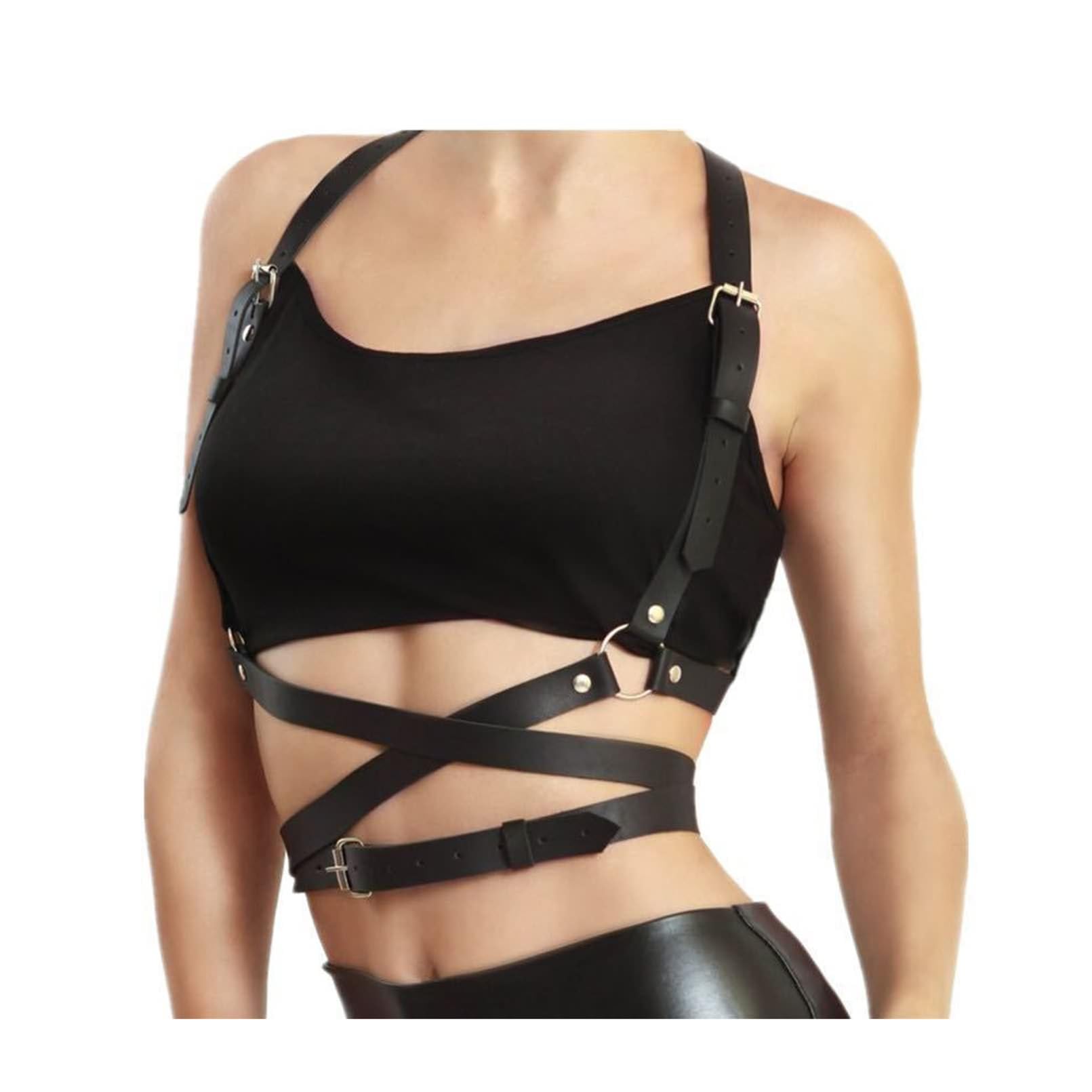 Punk Black Waist Belt Pu Leather Harness for Women Fashion 