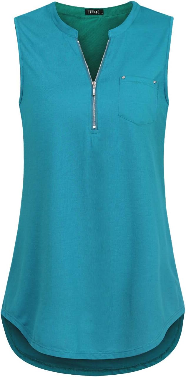 FINMYE Women's Sleeveless Zip-up Blouses Business Casual Tunic Tank Tops