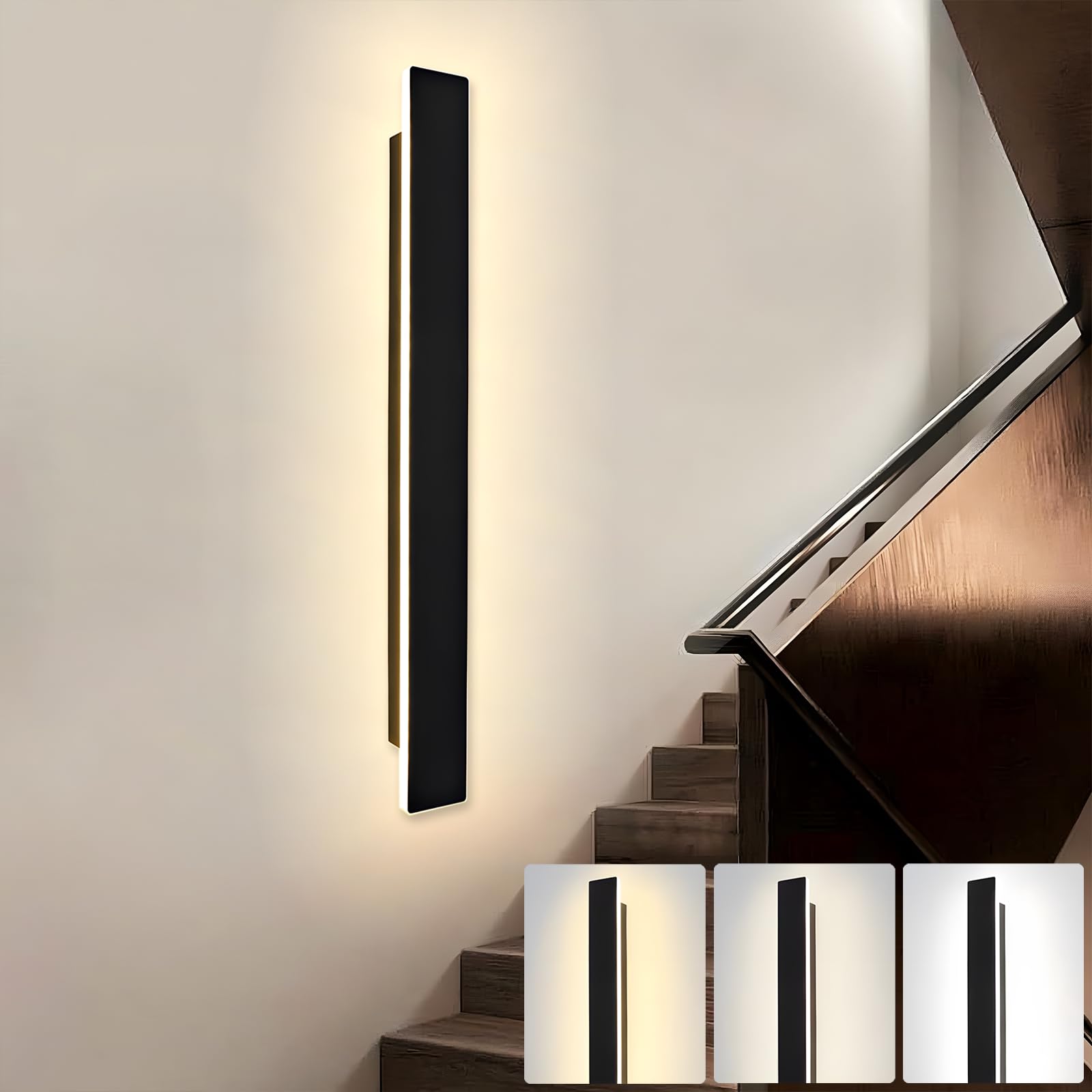 ZTWLEED LED Wall Light Indoor,22W Wall Lamp Modern 3000K/4000K/6000K,Acrylic Wall Sconce Lights for Bedroom Living Room Corridor Stair 60CM Black