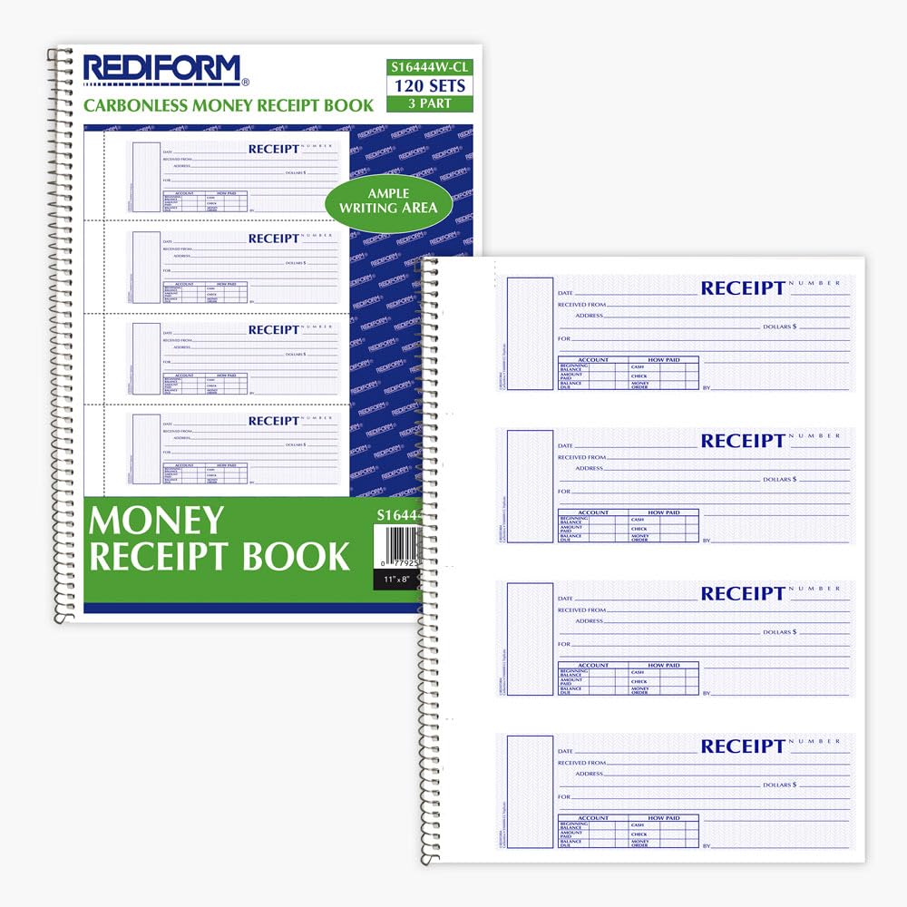 Spiralbound Unnumbered Money Receipt Book, 2 3/4 x 7, Three-Part, 120 Sets/Book