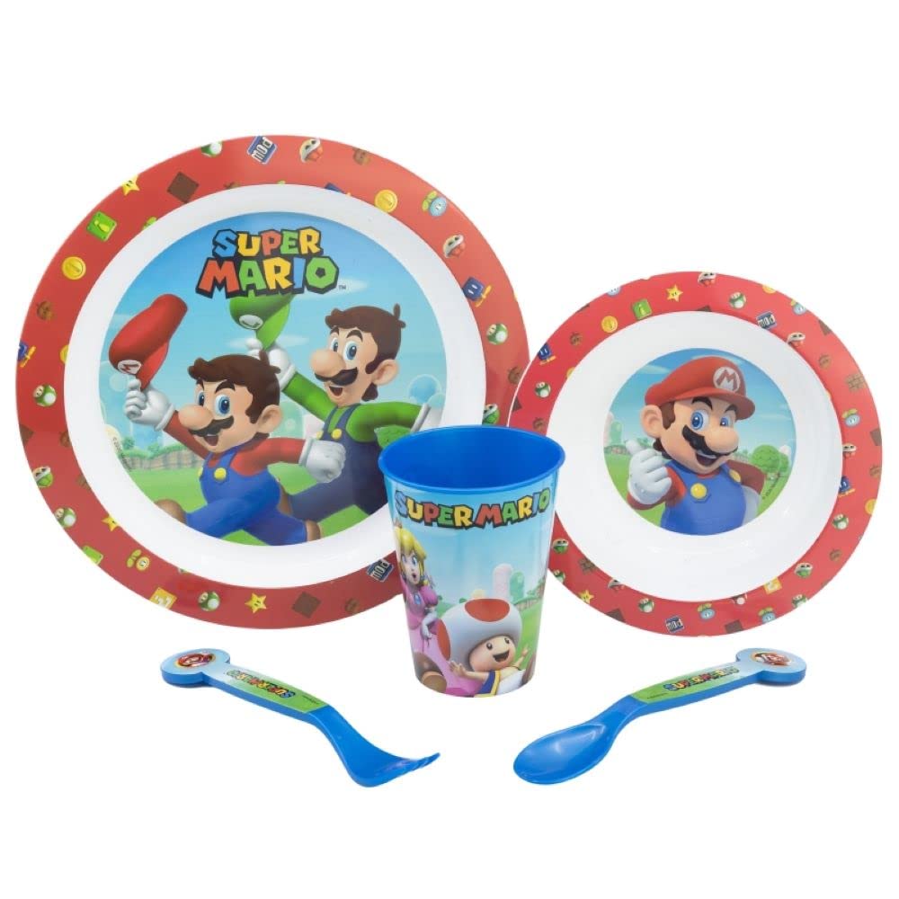 Cartoon Character Dinner Tableware Set 5pcs Plate, Bowl, Cup & Cutlery, BPA Free re-usable Plastic Microwave Safe (Mar)