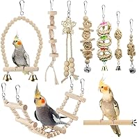 Bird Parrot Swing Toys, Chewing Standing Hanging Perch Hammock Climbing Ladder Bird Cage Toys for Budgerigar, Parakeet, Conur