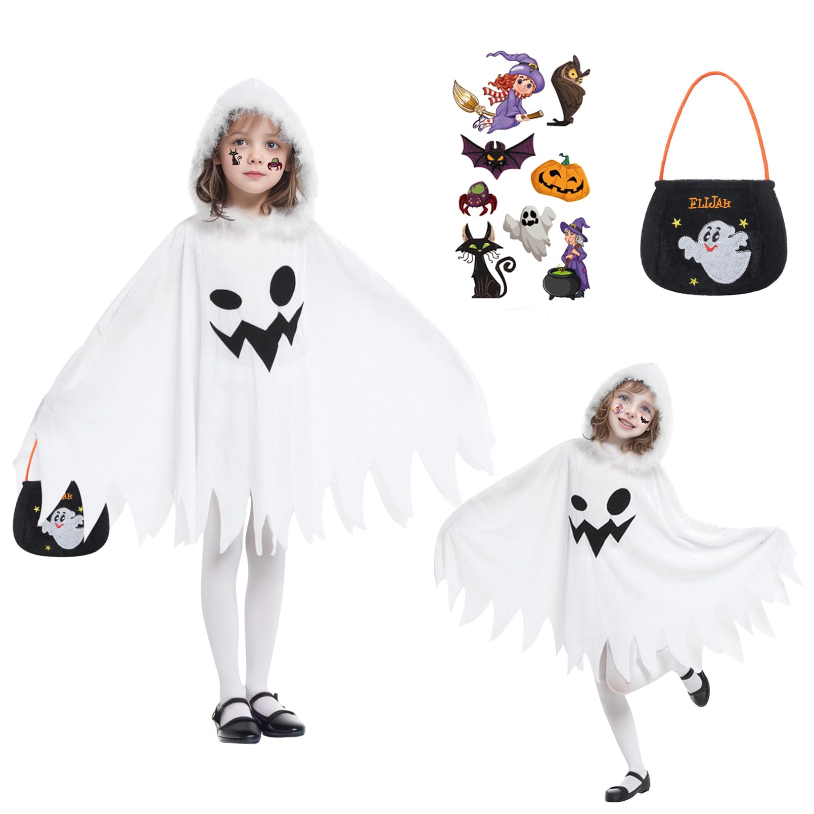 EOZY Kids White Scary Ghost Cloak Costumes Halloween Ghost Face Costume Girls Children Cosplay Dress Up Frightening Ghost Costume with Bag
