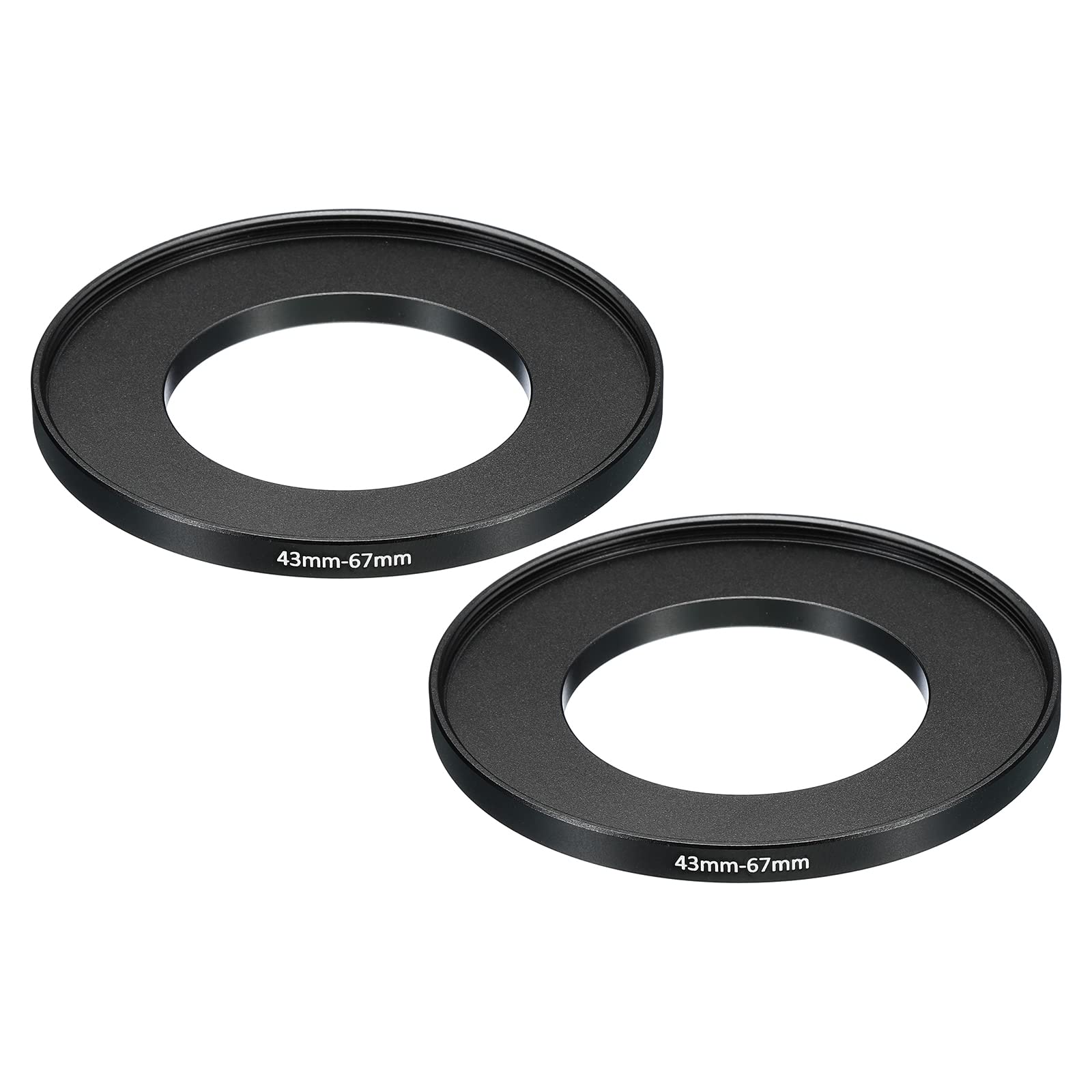 PATIKIL 43mm-67mm Metal Step Up Ring, 2 Pack Camera Lens Filter Adapter Ring Aluminum Filter Adapter Ring for Camera Lenses Hood, Black