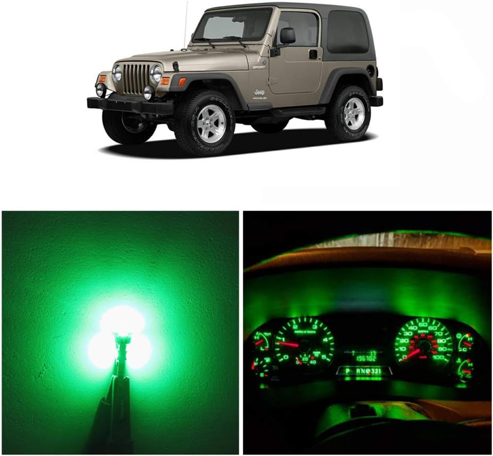 WLJH Green Instrument Panel Cluster Speedometer Tach Gauge Odometer Oil Temp Dashboard Indicator Light Bulb LED Package for Jeep Wrangler TJ 2001-2006