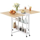 CHOEZON Folding Dining Table, Movable Dining Table, Kitchen Table for Small Space, Foldable and Expandable Desk Furniture with 6 Wheels, for Dining, Living Room, Apartment, White and Natural TCZ01WN