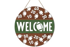Muktoujaumai Football Welcome Signs for Front Door, Football Hanging Sign Decor Farmhouse Sport Wall Decorations Sign for Home, Porch, Patio, Gift for Men Boy Football Player Lover Fans