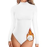 YOGINGO Women's Long Sleeve Mock Turtle Neck Fleece Lined Bodysuits Basic Going Out BodySuit Leotards for Colder Weather