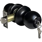 BESTTEN Keyed Entry Door Knob, Heavy Duty Entrance Door Lock, Matte Black | Easy Installation, Universal design, Reversible Knob, Adjustable Latch