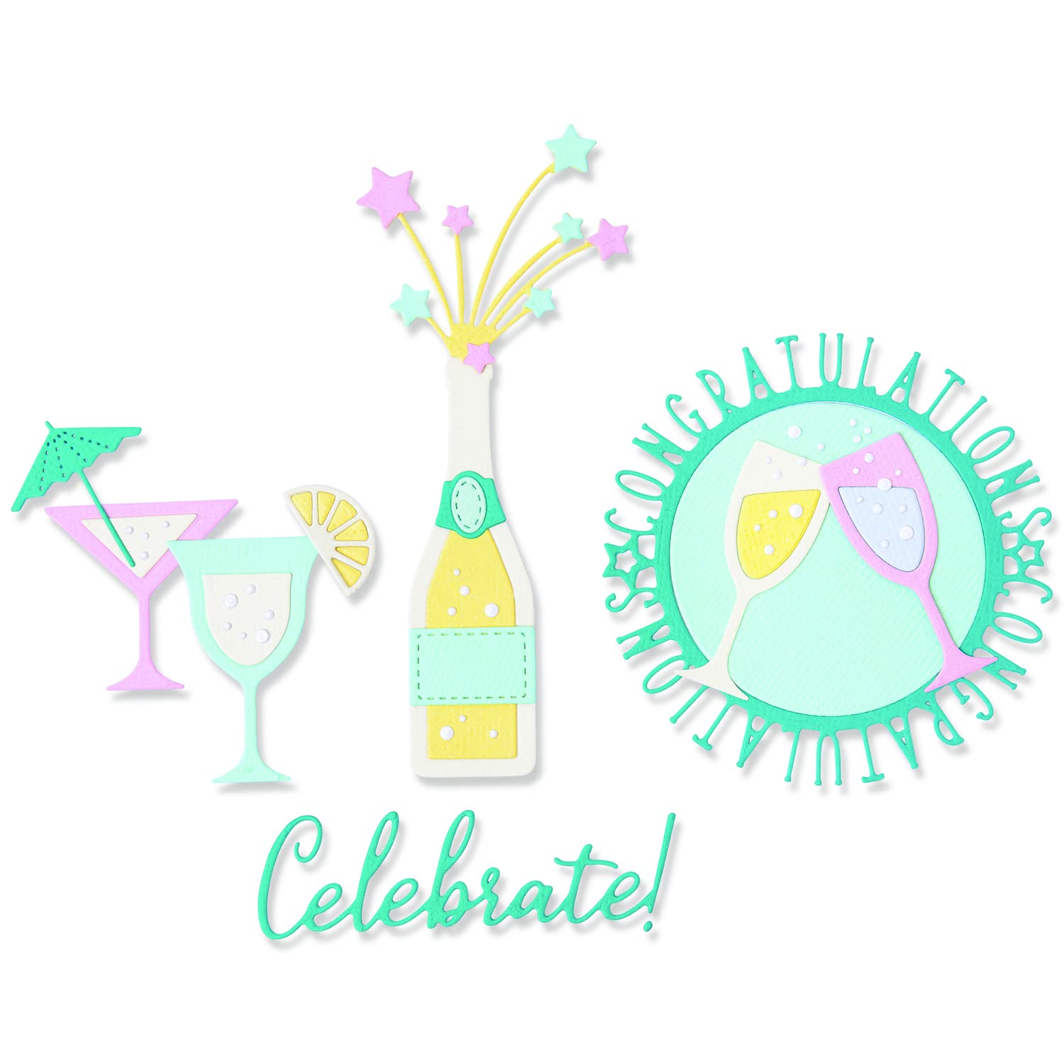 Sizzix Thinlits Die Set 12PK Bottles & Glasses by Olivia Rose, 665816, Multicolor, One Size