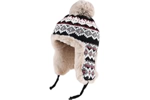 Women Maple Leaf Winter Knit Beanie Hat Fur Pom Warm Fleece Ear Flaps Slouchy Snow Skull Ski Cap Ushanka Trapper Hat