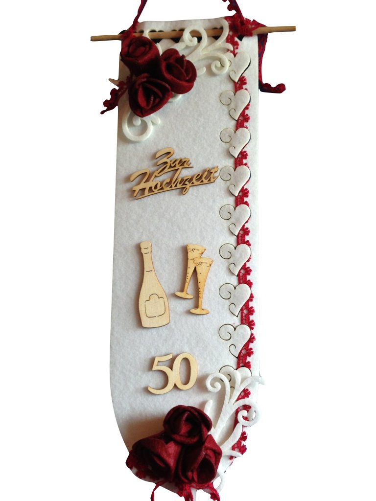 News A-TSF16 VG01 Petra's Craft making Türschal 'Zur Hochzeit'Fertigmaß, 44 x 13.5 CM Wooden/felt