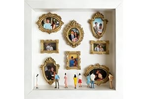 DIY Mini Museum Silhouette Box - Personalized Shadow Box Kit with 8 Gold Frames & 8 Figurines, Memory Display Case for Annive