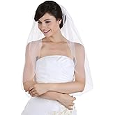 SAMKY 1 Tier Crystal Beaded Edge Bridal Wedding Veil with Comb Elbow Fingertip Length for Bride