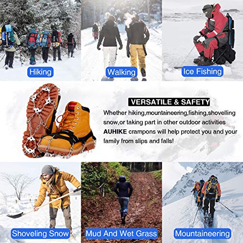 AUHIKE 19 Teeth Claws Crampons [Updated Version],Non-Slip Shoes Cover with Stainless Steel Chain for for Hiking Fishing Climbing Jogging Mountaineering Walking on Snow and Ice (Black, L) - Thumbnail 4