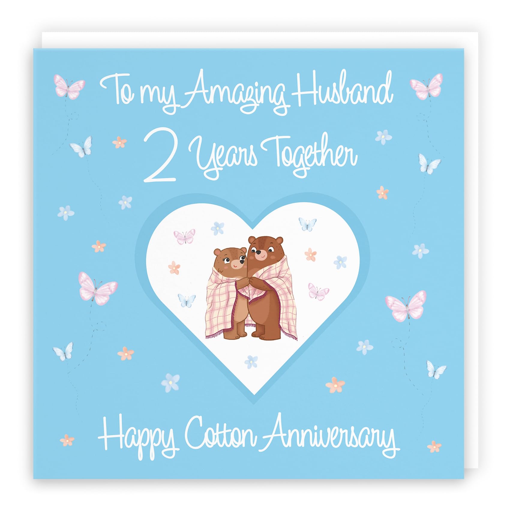 Hunts England - Large Husband 2nd Anniversary Card - 2 Years - Cotton Anniversary - Romantic Meadows - Fun Card - Second Anniversary Card For Husband - 210 x 210 mm
