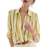 SweatyRocks Women's Striped Shirts Long Sleeve Button Down Office Work Blouse Tops