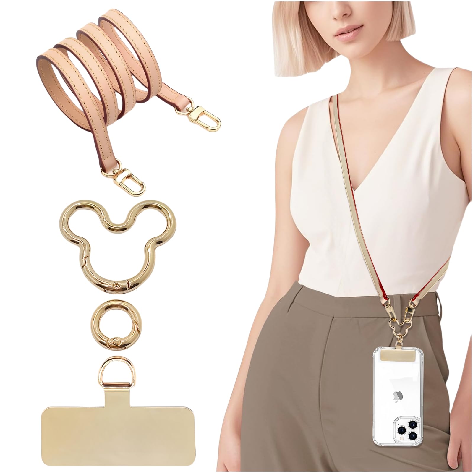 Photo 1 of 1Mouse Head Universal Phone Lanyard, Metal Cell Phone Chain Anti-Theft Crossbody Strap for iPhone 16, 15 and Most Smartphones, Cell Phone Neck Holder for Women