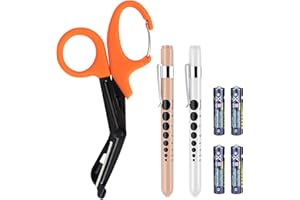 GRICARE 3-Pack Medical Scissors and Pen Light, Medical LED Penlights with Pupil Gauge, Trauma Shears Bandage Scissors with Carabiner-7.5" Surgical Scissors for Nurses, Doctors, Nursing Students, EMT
