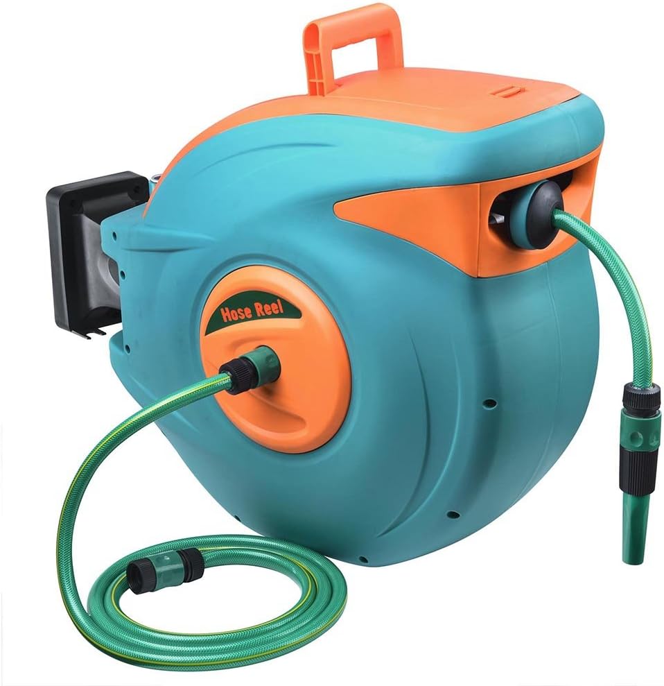 Reasejoy 1 2 Inch Auto Rewind Garden Hose Reel Roll Auto Wall Mount Outdoor Spray Water 30m Amazon De Garten