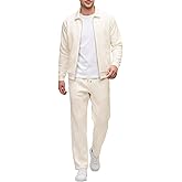 UOUA Mens 2 Piece Tracksuits Set Casual Jacquard Sweatsuits Outfits Full-Zip Jakcet & Loose Jogging Pants