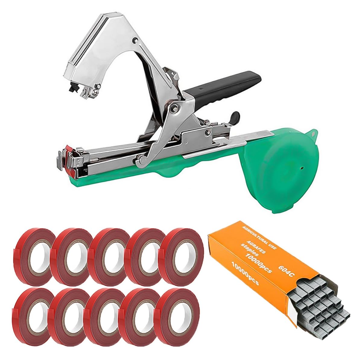 ZONADAH Plant Tying Machine Garden Vine Tying Tool Plant Tape Cattle Panels with 10 Rolls Plant Tape and Staples for Grapes Raspberries Tomatoes and Vining Vegetables