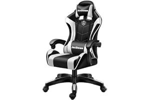 JaxSteam Gaming Chair Office Chair High Back Computer Leather Desk Chair Racing with Swivel with Headrest and Lumbar (Black and White, 4)