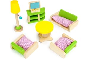 IMAGINATION GENERATION Wooden Dollhouse Furniture|Made of Safe Wood and Bright Water-Based Paint|Compatible with Most Doll Houses|Living Room