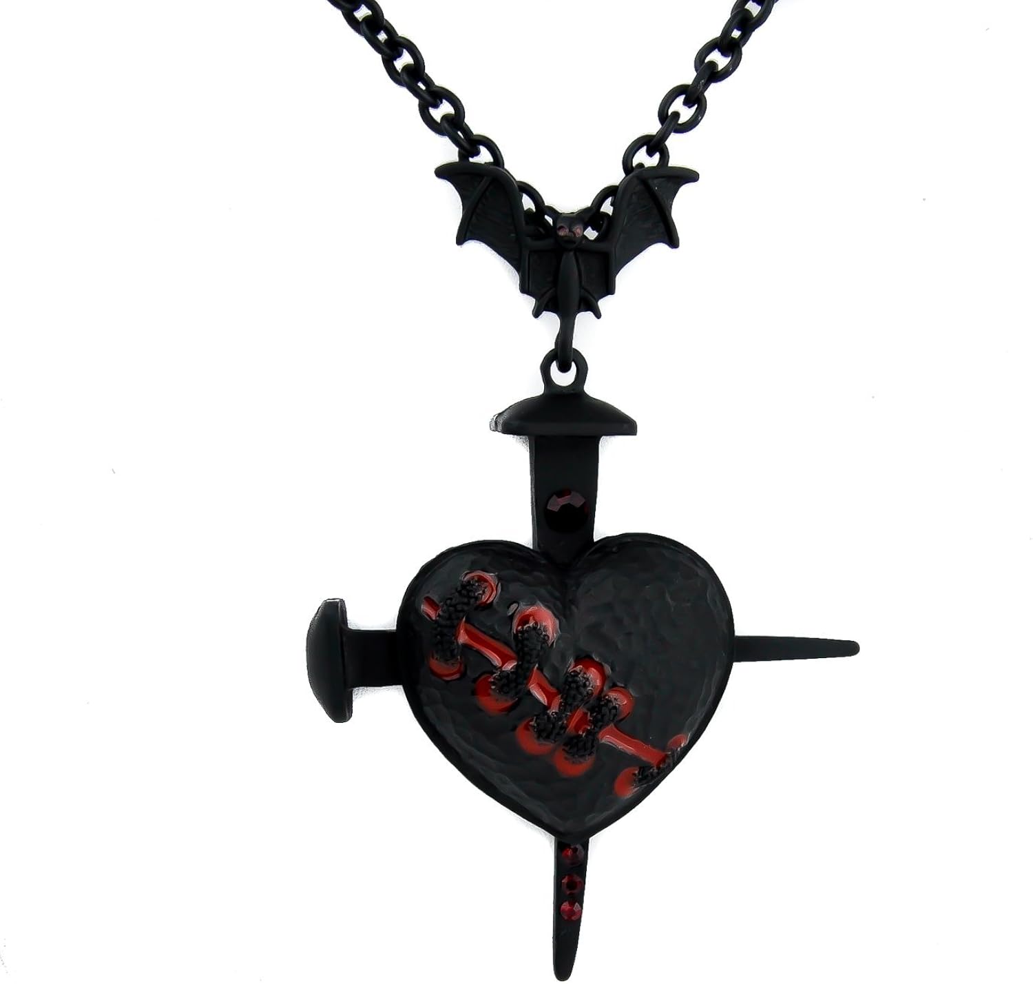 Vampire Hunter Stake Heart Necklace Blood Stitch Pendant