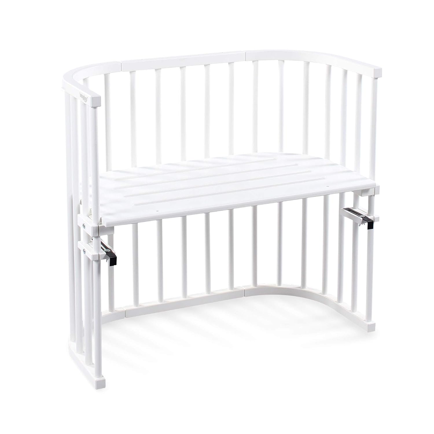 babybay Original Beistellbett aus massivem Buchenholz für Tag und Nacht I Kinderbett Höhe verstellbar & umweltfreundlich I mitwachsendes Babybett (Weiß lackiert)