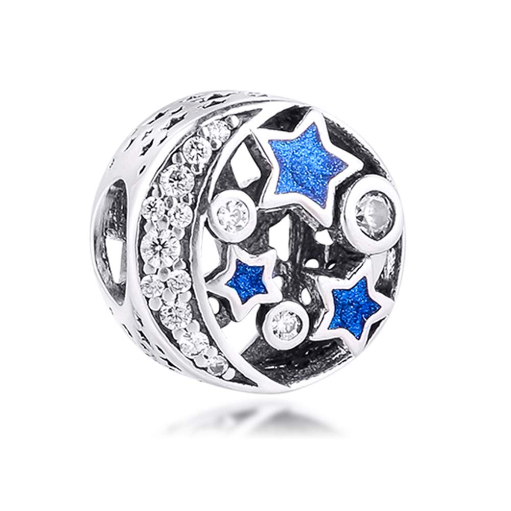 PANDOCCI 2016 Christmas Beads Fits Pandora Charms Bracelets Vintage Night Sky Shimmering Midnight Blue Enamel&Clear CZ Charm Beads For Jewelry Making