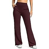 SANTINY Bootcut Pants for Women 28.5"/30.5"/32" Loose High Waisted Wide Leg Leggings Dress Flare Yoga Pants with Pockets (Wine_32-XL)