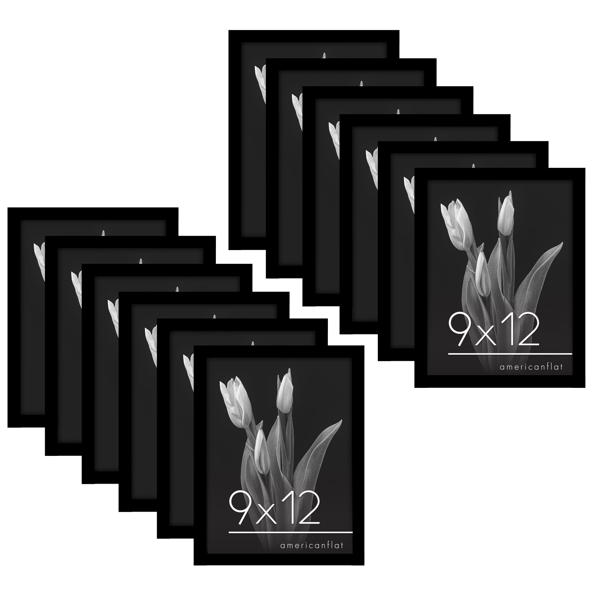 Americanflat 9x12 Picture Frame with Polished Plexiglass - Set of 12 - Signature Collection - Picture Frames with Engineered Wood - Photo Frame for Tabletop and Wall Display - Black Image