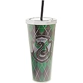 Spoontiques Harry Potter Acrylic Foil Cup with Straw, 20oz - Metallic Locking, Double Wall Insulated, BPA Free - Slytherin