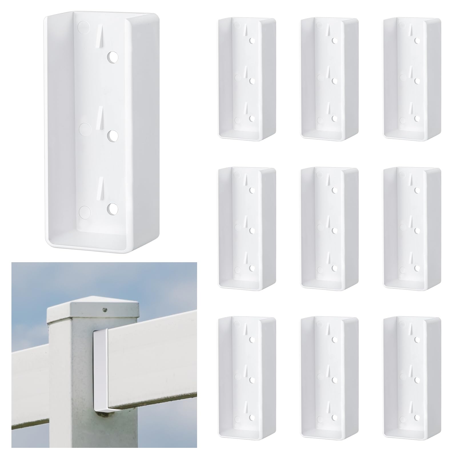 Photo 1 of Nuanchu 10 Pack Vinyl Fence Rail Mount Brackets 1-1/2" x 5-1/2" White Vinyl Fence Brackets U Bracket