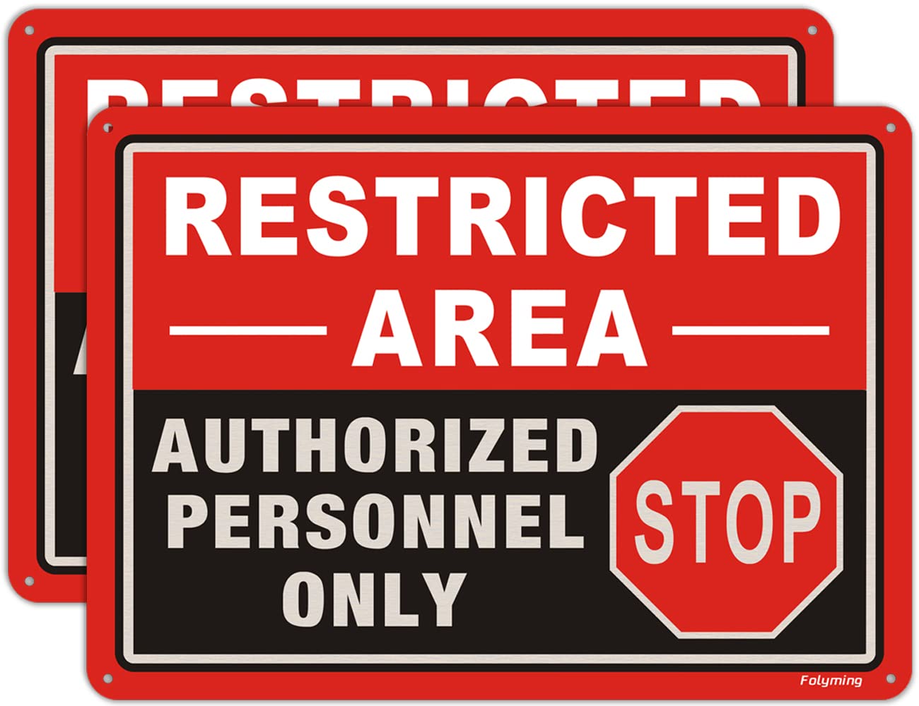 2 Pack Restricted Area Sign Authorized Personnel Only Signs 10 x 7 Inches Stop Do Not Enter Sign Metal Rust Aluminum Weatherproof Fade Resistant UV Protected Easy Mounting Indoor Outdoor Use