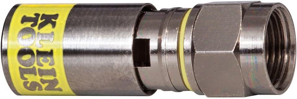 KLEIN TOOLS F-Connector For RG6/6Q Coax Cable, Universal RG6 Compression Connector VDV812-606, Yellow/Nickel, 10-Pack - Image 3
