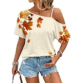 YDLMHHU Off Shoulder Halloween Shirt Women Fall Holiday Short Sleeve Tee | Spooky Season Short One Shoulder Sleeve Shirt Funny Graphic Family Matching Party Tops