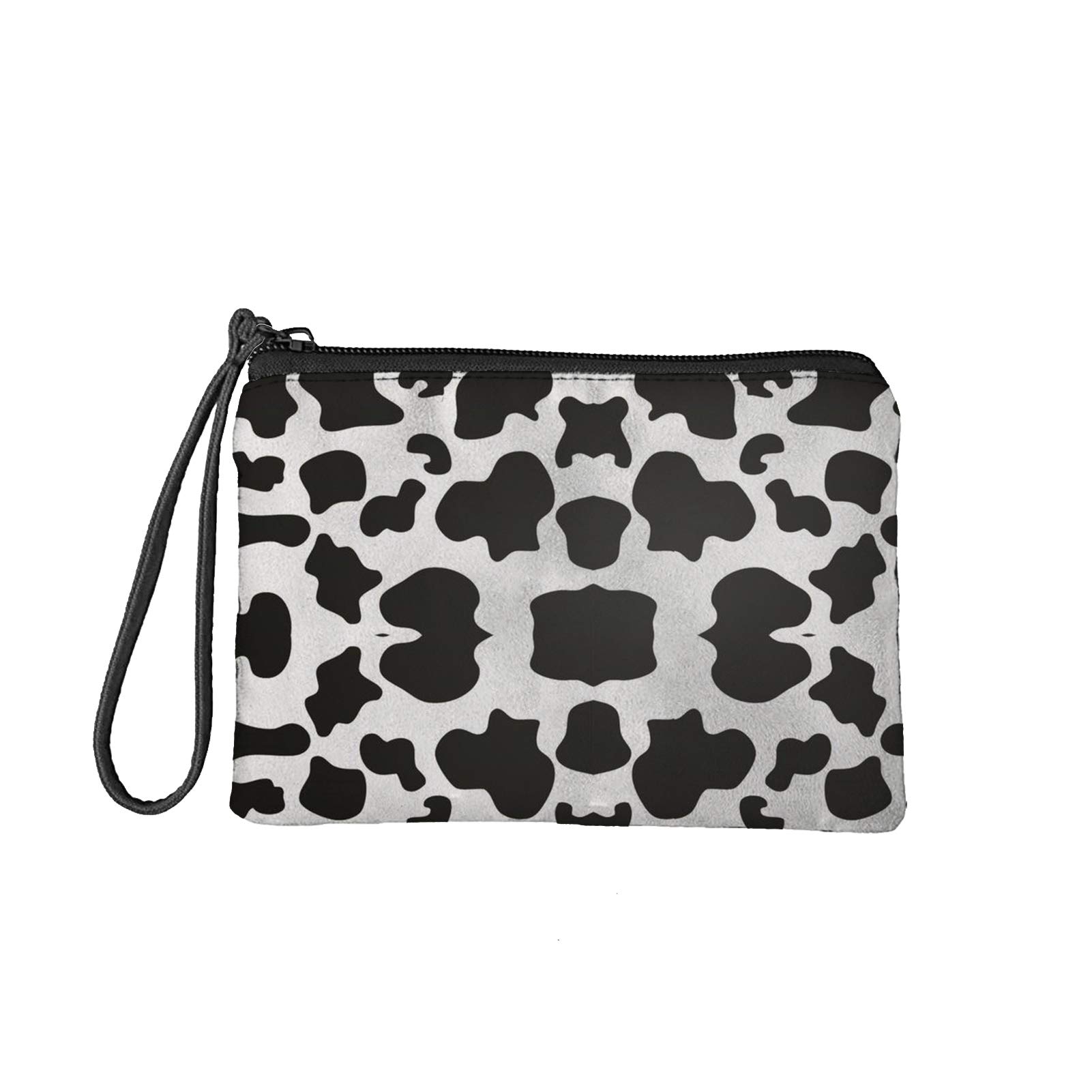 Jeiento Cosmetic Make Up Storage Bag Black and White Animal Cow Print for Women Girls Outdoor Shopping Coins Wallet Organizer Change Purse Wallets