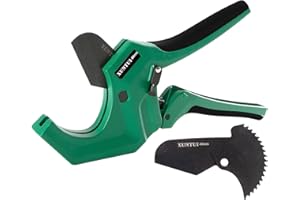 XUNTUI PVC Pipe Cutter for Sch 40 PVC Pipe with extra blade，Ratchet Pipe Cutter Pex Cutting Tool for Cutting PEX, PVC, PPR Plastic Hoses and Plumbing Pipe (Dark Green, OD21/2inch64mm)