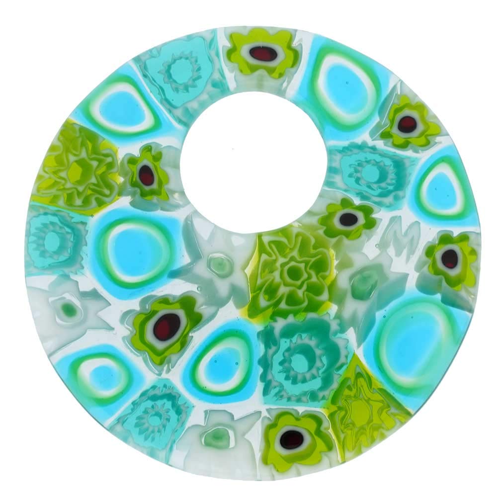 Glass Of Venice Murano Glass Millefiori Medium Round Pendant - Aqua