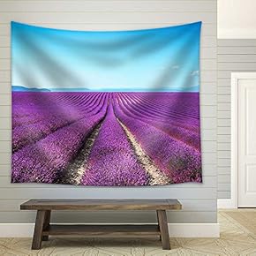 Lavender Flower Blooming Scented Fields in Endless Rows Valensole Plateau, Provence, France, Europe - Fabric Wall Tapestry Home Decor - 51x60 inches