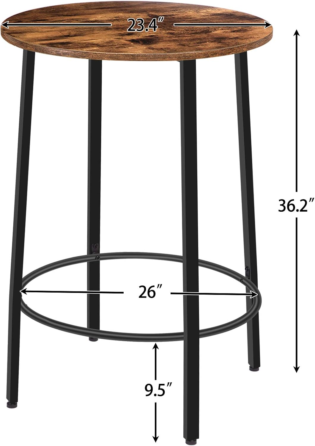 HOOBRO Bar Table, Round Pub Table, 36.2” High Breakfast Table, Computer Desk, Metal Frame with Adjustable Feet for Dining Room, Kitchen, Living Room, Easy Assembly, Rustic Brown BF59BT01: Home & Kitchen