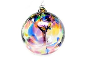 Decorvo Multicolored Tree of Life Glass Globe - Large 4.7 inch Hand Blown Handmade Hanging Garden Gazing Ball Indoor Outdoor Home Decor