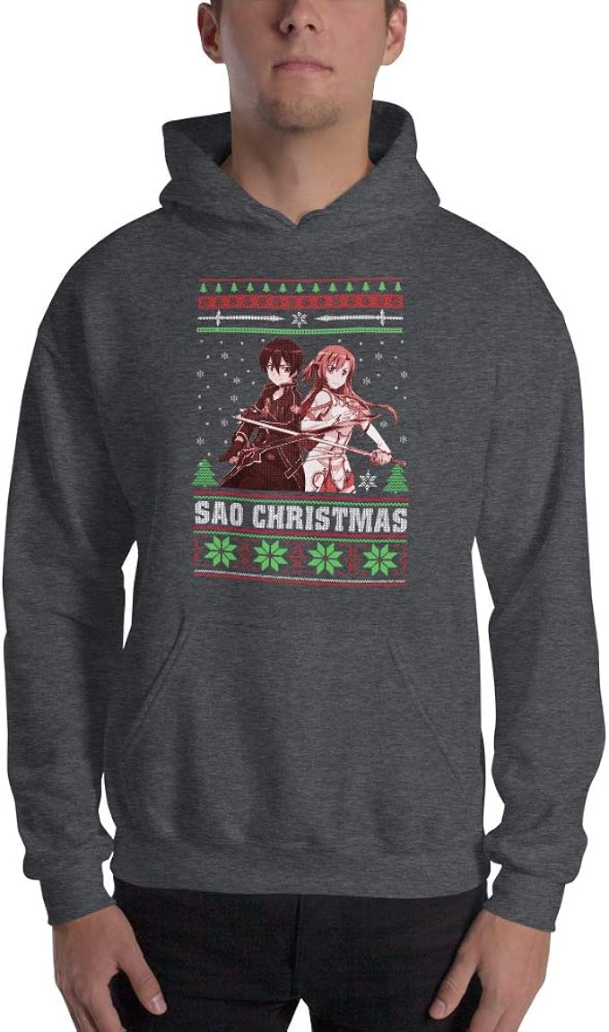 Asuna Kirito Sao Sword Art Online Ugly Christmas Sweater Print Men Women Unisex Hoodie Dark Heather Cart Bloomy Amazon Ca Clothing Accessories