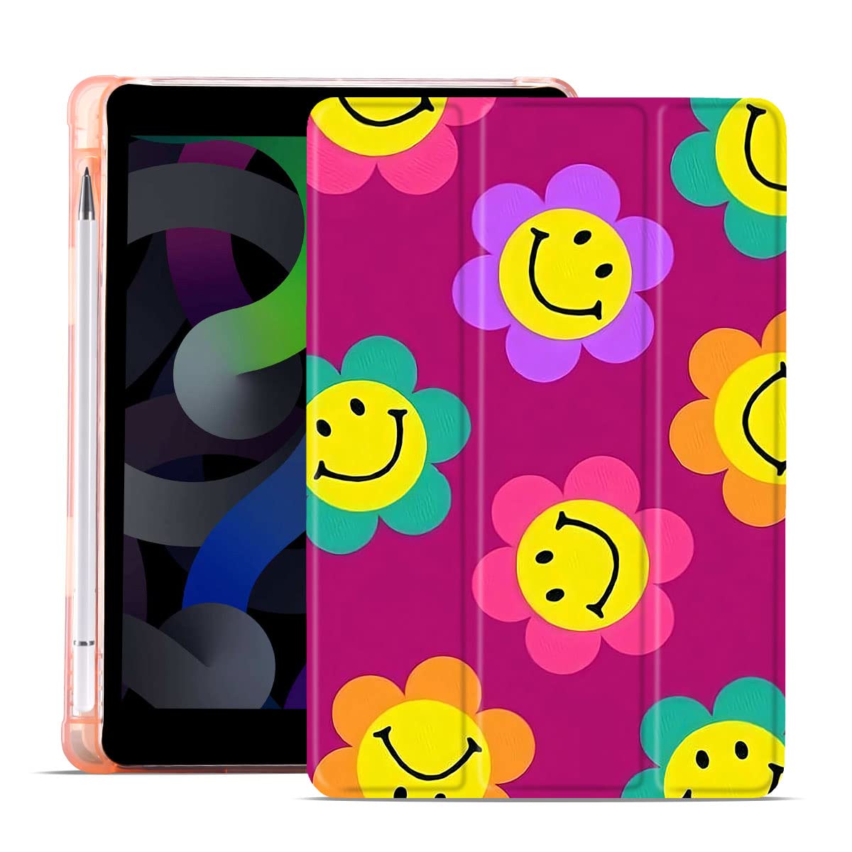 MAYCARI Cute Flower Case for iPad Pro 10.2 inch 2021/2020/2019, Aesthetic Case with Pencil Holder, Support Auto Sleep/Wake, Soft TPU Back Protective Case for Girls Women Men Boy — image 1